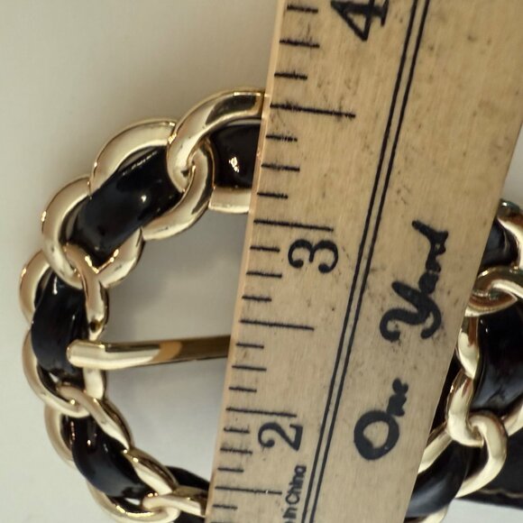 Edgy Link Ring Statement Belt Size M Black Leather Studded Circle Y2k Biker Chic - Picture 11 of 16